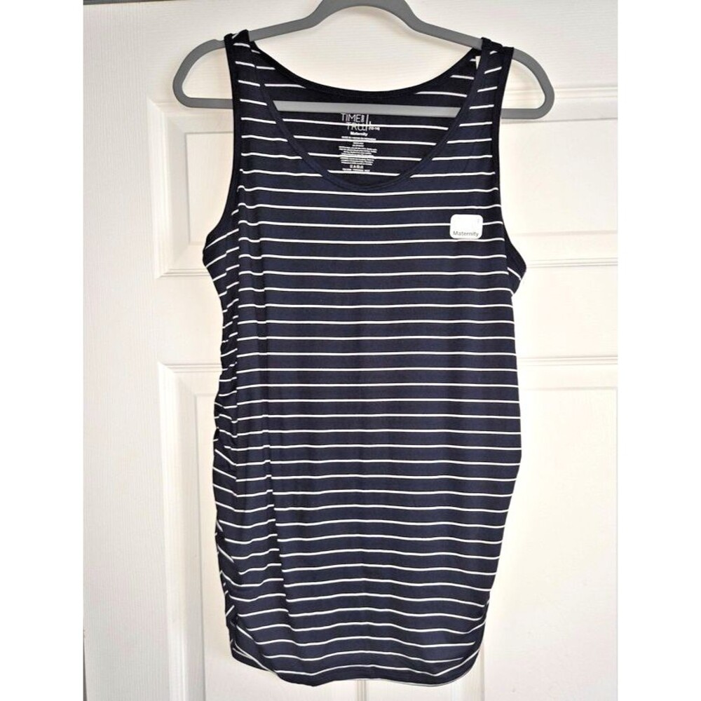 Time and Tru Women's Maternity Tank Top Blue White Stripe Womens Large 12/14